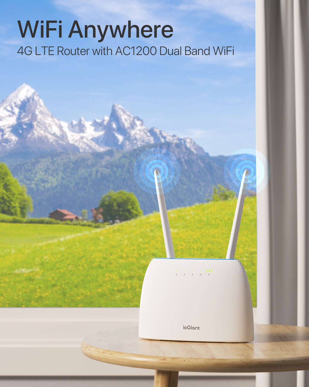 ioGiant Box 4G, Routeur 4G SIM LTE WiFi AC 1200 Mbps, Boîtier 4G Wi-Fi avec modem Carte SIM pour tout Opérateur, Connectez jusqu'à 64 Appareils, 2 antennes amovibles, Routeur WiFi 4G